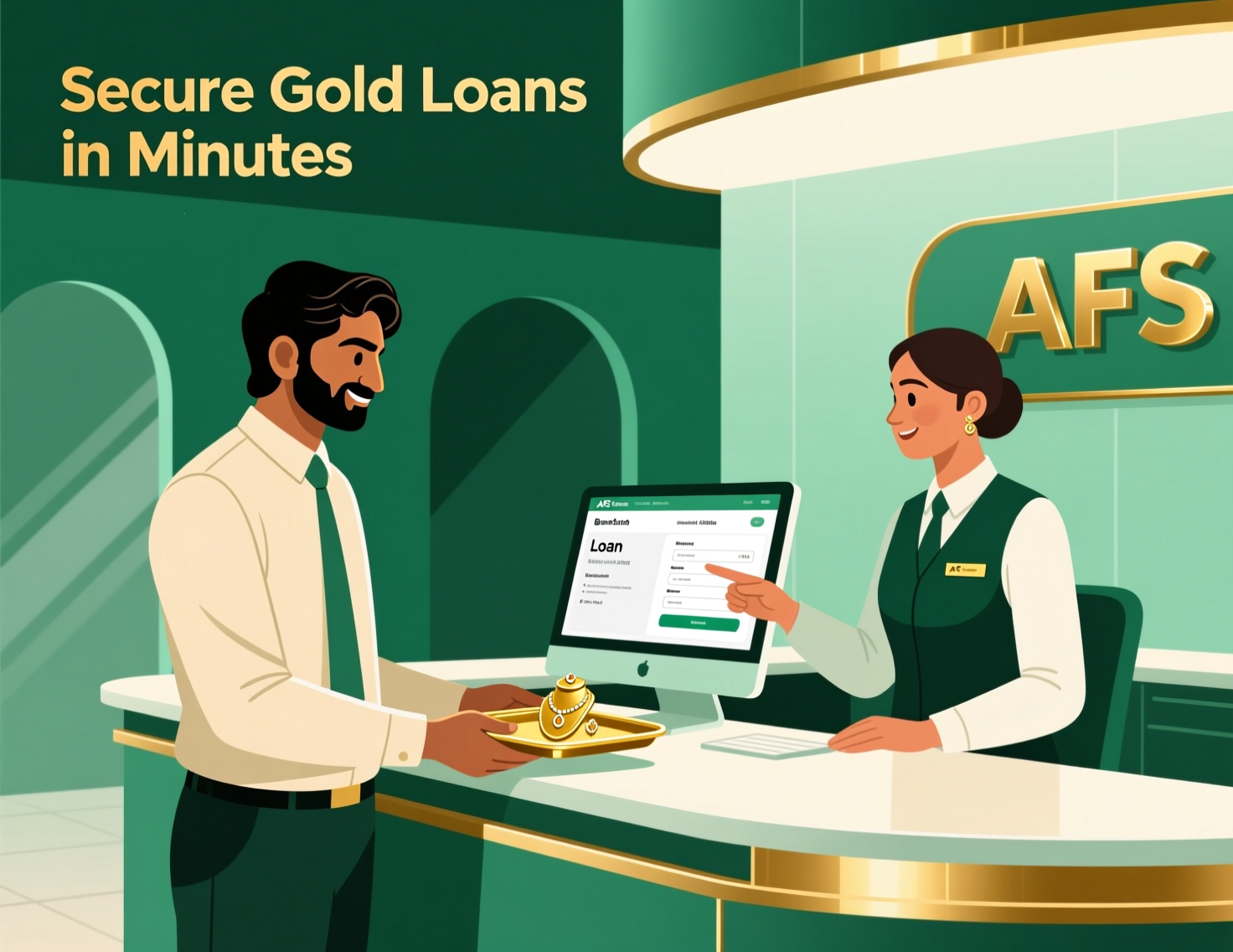 Customer receiving a gold loan at the branch